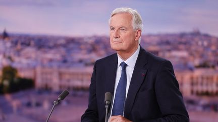 The new Prime Minister, Michel Barnier, answers questions from TF1, in Boulogne-Billancourt (Hauts-de-Seine), on September 6, 2024. (LUDOVIC MARIN / POOL / AFP)