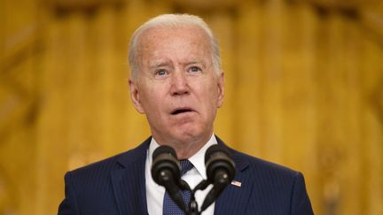 Le président américain Joe Biden lors d'une déclaration après l'attentat terroriste à l'aéroport de Kaboul, jeudi 26 août. (JIM WATSON / AFP)