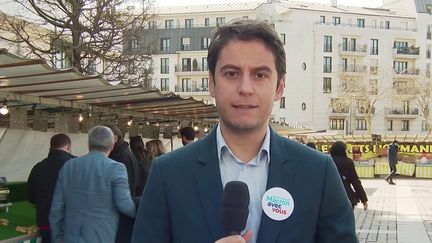 Le porte-parole du gouvernement Gabriel&nbsp;Attal&nbsp;est l'invité&nbsp;du&nbsp;13 Heures, en duplex, dimanche 20 mars.&nbsp;Il vient défendre le programme du candidat à sa réélection, Emmanuel Macron. (FRANCE 2)