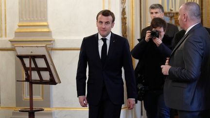 Emmanuel Macron, le 19 février 2019 à l'Elysée (Paris). (YOAN VALAT / POOL)