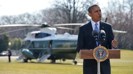 Le pr&eacute;sident Barack Obama annonce de nouvelles sanctions contre la Russie &agrave; la Maison Blanche, &agrave;&nbsp;Washington (Etats-Unis), le 20 mars 2014. (MANDEL NGAN / AFP)