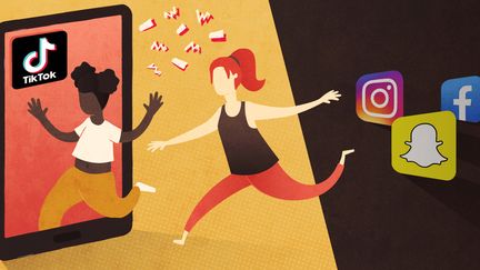 En 2020, l'application TikTok&nbsp;a dépassé Facebook et Instagram en termes de téléchargements. (ELLEN LOZON / FRANCEINFO)