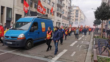 Manifestation contre la réforme des retraites à Rouen (Seine-Maritime), le 14 janvier 2020. (SIMON DE FAUCOMPRET / FRANCE-BLEU HAUTE-NORMANDIE)