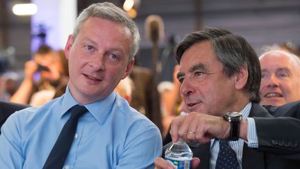 Bruno Le Maire et Fran&ccedil;ois Fillon, futurs candidats &agrave; la primaire des R&eacute;publicains, le 30 mai 2015 &agrave; Paris lors du congr&egrave;s fondateur du parti. ( WITT / SIPA)