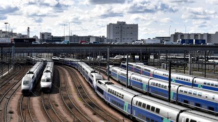 Des TGV dans une gare à Paris, le 10 avril 2018. (GERARD JULIEN / AFP)