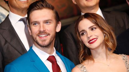 L'acteur Dan Stevens et l'actrice Emma Watson à l'avant-première de La Belle et la Bête, le 27 février à Shangaï, en Chine. (MAXPPP)