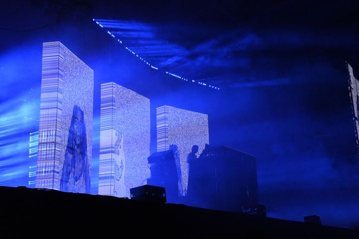 Le projections en mapping au concert d'Aphex Twin dimanche 25 août 2019 à Rock en Seine. (NATHALIE GUYON / FRANCE TELEVISIONS)