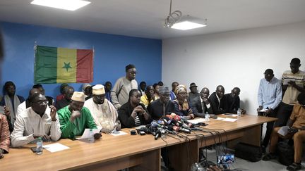 Members of the Aar Sunu Election citizen platform during a press conference organized in Dakar (Senegal), February 8, 2024. (SEYLLOU / AFP)