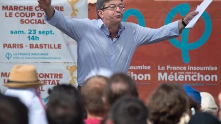 Jean-Luc Mélenchon à Marseille, le 27 août 2017. (BERTRAND LANGLOIS / AFP)