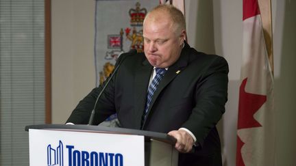 Rob Ford lors de la conf&eacute;rence de presse marquant son retour de cure de d&eacute;sintoxication, le 30 juin 2014, &agrave; Toronto (Canada). (DARREN CALABRESE / AP/ SIPA)