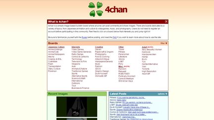 La page d'accueil du forum anonyme 4chan, o&ugrave; un internaute a avou&eacute;, mardi 4 novembre 2014, le meurtre de sa petite amie. (4CHAN)