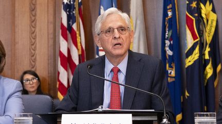 US Attorney General Merrick Garland unveils sanctions against Russian entities accused of political interference, September 4, 2024. (ROBERTO SCHMIDT / AFP)