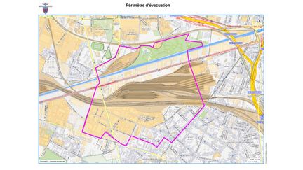 La carte du p&eacute;rim&egrave;tre d'&eacute;vacuation pour l'op&eacute;ration de d&eacute;minage du 6 septembre 2015 &agrave; Noisy-le-Sec (Seine-Saint-Denis). (PREFECTURE DE SEINE SAINT-DENIS)