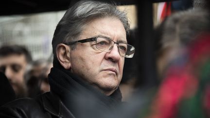 Jean-Luc Mélenchon lors d'une manifestation de membres de la communauté kurde, le 24 décembre 2022 à Paris. (MAGALI COHEN / HANS LUCAS / AFP)