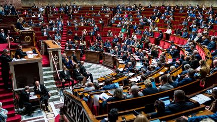 Les députés siègent à l'Assemblée nationale, à Paris, le 11 octobre 2022. (XOSE BOUZAS / HANS LUCAS / AFP)