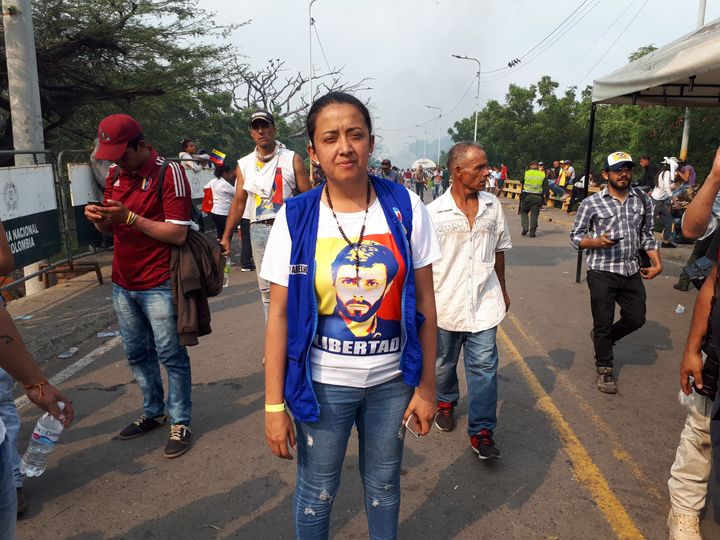 Gaby Arellano, députée de l'opposition vénézuélienne, à Cucuta (Colombie), le 23 février 2019. (BENJAMIN ILLY / FRANCE-INFO)