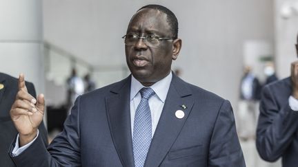 Le président sénégalais, Macky Sall, au siège de l'Union africaine, à Addis-Abeba (Ethiopie), le 19 février 2023. (AMANUEL SILESHI / AFP)