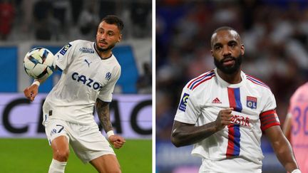 Jonathan Clauss (à gauche) et Alexandre Lacazette (à droite) sous leurs nouvelles couleurs en Ligue 1 2022/2023. (AFP)