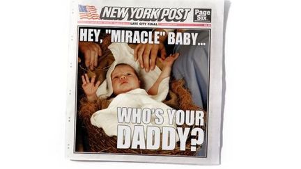 La une du "New York Post" sur la naissance de J&eacute;sus imagin&eacute;e par le "New York Magazine", le 25 d&eacute;cembre 2013. (NEW YORK MAGAZINE)