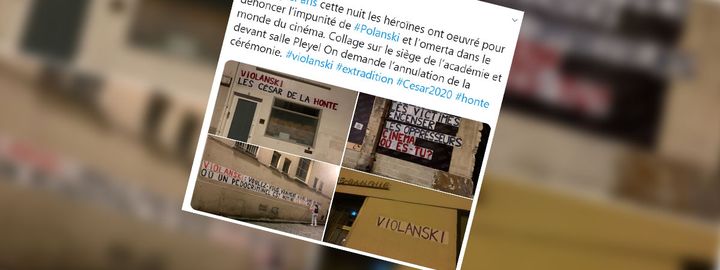 Des collages contre Roman Polanski ont été réalisés à Paris dans la nuit de mardi à mercredi. (CAPTURE D'ÉCRAN TWITTER)