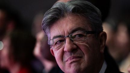 Jean-Luc Mélenchon lors d'un meeting à Aubervilliers, le 25 mai 2024 en Seine-Saint-Denis. (TELMO PINTO / NURPHOTO / AFP)