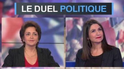 Anne Rosencher, journaliste à L'Express et Judith Waintraub, reporter au Figaro, sont sur le plateau du Grand Soir 3 pour le duel politique du jeudi 27 avril. Elles analysent l'absence de front républicain autour d'Emmanuel Macron lors de ce second tour. (FRANCE 3)