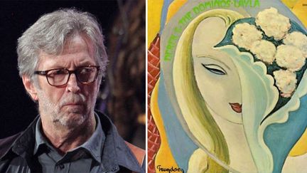 Eric Clapton le 13 avril 2013 au Madison Square Garden de New York ; à droite : la pochette de l'album "Layla and Another Assorted Love Songs" (1970)
 (Greg Allen / Rex Features (pour la photo))