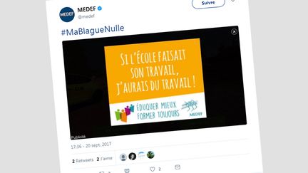 Le slogan est issu de la campagne sur la formation, menée par le Medef et notamment diffusée sur Twitter. (capture d'écran)