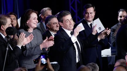 Le pr&eacute;sident de l'UMP, Nicolas Sarkozy, lors d'un meeting pour les &eacute;lections d&eacute;partementales &agrave; Asni&egrave;res (Hauts-de-Seine), le 24 mars 2015.&nbsp; (MAXPPP)