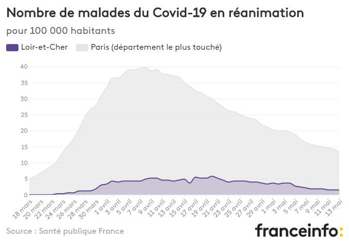 Nombre de malades du Covid-19 en réanimation pour 100 000 habitants. (FRANCEINFO)