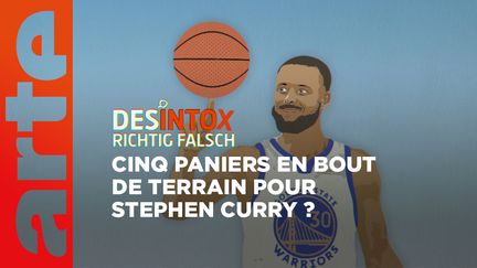 Désintox. Non, le basketteur Stephen Curry n'a pas réalisé cinq paniers en shootant de l'autre bout du terrain (ARTE/2P2L)