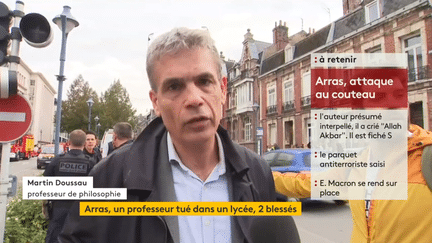 Martin Doussau, professeur de philosophie du lycée Gambetta, à Arras (Pas-de-Calais), le 13 octobre 2023. (FRANCEINFO)