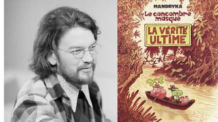 Le dessinateur Nikita Mandryka en 1971 ( à gauche) et l'une de ses bandes dessinées, "Le concombre masqué : la vérité ultime" ( 2012).&nbsp; (AFP / FRANCEINFO)