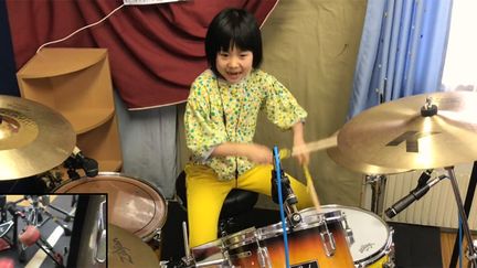 La petite japonaise Yoyoka Soma sur les pas de John Bonham de Led Zeppelin.
 (Saisie écran )