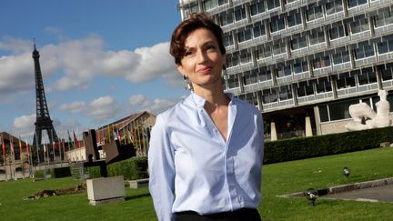 Audrey Azoulay devant le siège de l'Unesco, à Paris, le 13 octobre 2017. (THOMAS SAMSON / AFP)