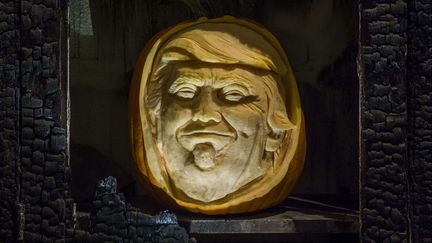 Le visage de Donald Trump sculpté dans une citrouille à l'occasion du "National Pumpkin Day", le 26 octobre 2016. &nbsp; (GUY BELL/SHUTTERSTOCK/SIPA / REX)