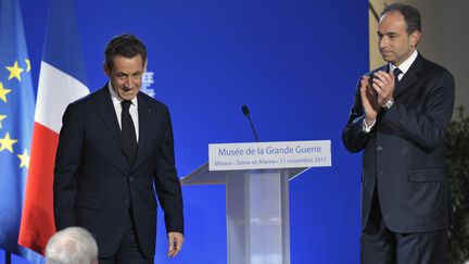 Nicolas Sarkozy et Jean-Fran&ccedil;ois Cop&eacute;, le 11 novembre 2011 &agrave; Meaux (Seine-et-Marne).&nbsp; (PHILIPPE WOJAZER / POOL)