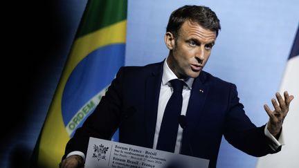 Au Brésil, Emmanuel Macron ne cache pas son envie de remettre à plat l'accord du Mercosur. (ISAAC FONTANA / EFE / MAXPPP)