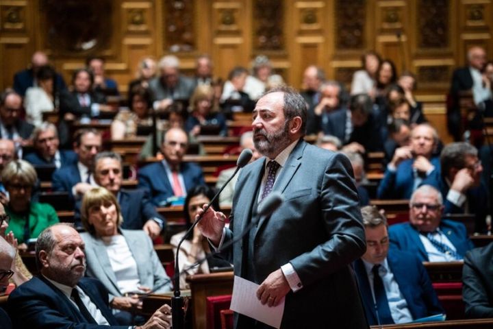 Séance publique de questions d’actualité au gouvernement au Sénat. François Braun, ministre de la Santé et de la prévention, prend la parole, le 31 mai 2023. (Xose Bouzas / Hans Lucas / AFP)