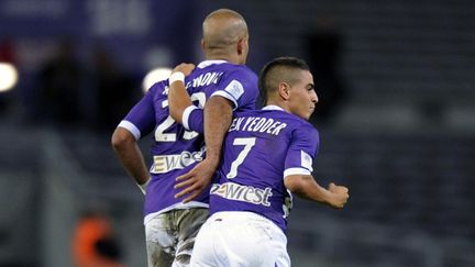 La joie des Toulousains Abdennour et Ben Yedder (PASCAL PAVANI / AFP)