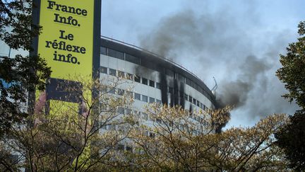 La Maison de la radio en feu, le 31 octobre 2014 &agrave; Paris. (MAXPPP)