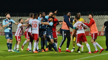 La rencontre entre Ajaccio et Le Havre en barrage de Ligue 2, à Ajaccio, le 20 mai 2018. (MAXPPP)