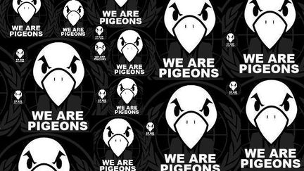 La banni&egrave;re des Pigeons d&eacute;tourne le graphisme et le slogan des Anonymous, "We are legion". (FTVI)