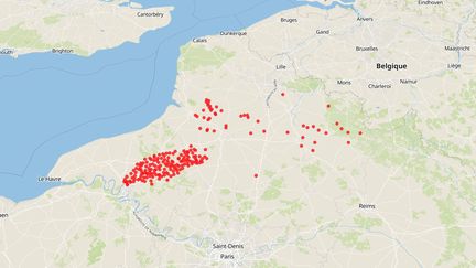 Les 204 communes visées par un arrêté préfectoral sanitaire, le 30 septembre 2019. (ROBIN PRUDENT / FRANCEINFO)