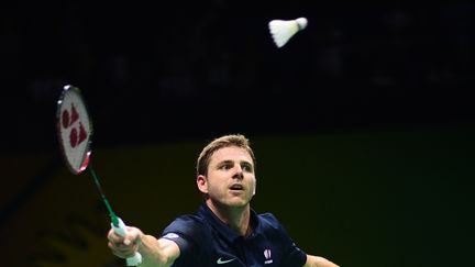 Brice Leverdez,&nbsp; joueur professionnel de badminton&nbsp; aux championnats du monde à Pekin (Chine), le 2 août 2018.&nbsp;&nbsp;&nbsp; (JOHANNES EISELE / AFP)