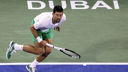 Novak Djokovic a disputé son quart de finale à Dubaï, jeudi 24 février, face à Jiri Vesely. (KARIM SAHIB / AFP)