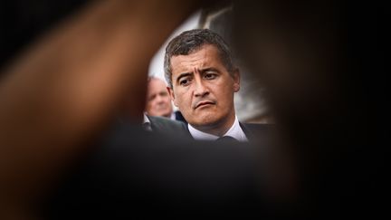 Le ministre de l'Intérieur, Gérald Darmanin, lors d'un déplacement à Saint-Rivoal, dans le Finistère, le 24 août 2023. (LOIC VENANCE / AFP)