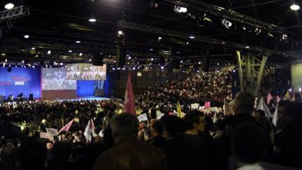 La salle du Bourget quelques minutes avant le discours de Hollande (FRED DUFOUR / AFP)