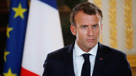 Emmanuel Macron, le 28 mai 2018 à l'Elysée (Paris). (PHILIPPE WOJAZER / AFP)