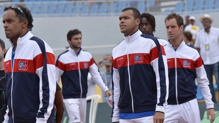 Gilles Simon, Jo-Wilfried Tsonga, Gaël Monfils et Richard Gasquet en équipe de France (MIGUEL MEDINA / AFP)